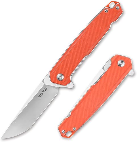 SUMACO Cuchillo de bolsillo plegable para EDC con mango natural G10 satinado D2 hoja de acero plegable, cuchillo pequeño para hombres y mujeres,