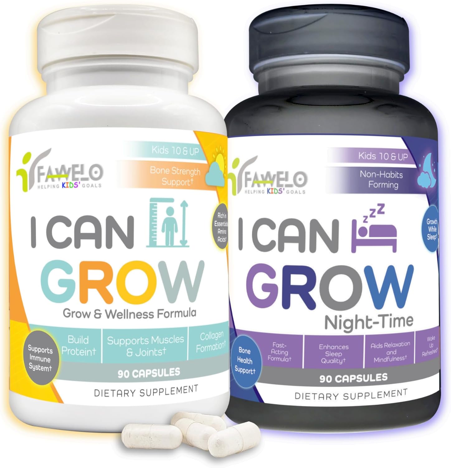 I Can Grow Day & Night Bundle for Kids 10+ & Teens | Growth Support with L-Arginine, Colostrum, Magnesium | Nourish Daily + Nighttime Sleep Aid for Maximum Height & Development | 2-Pack