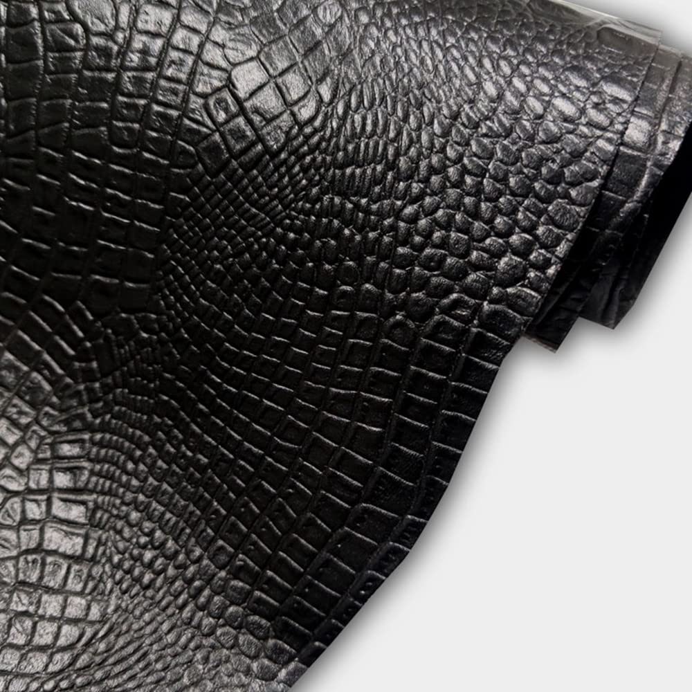 Aibote Hojas de piel de vaca auténtica en relieve, material de piel de vaca para manualidades de cuero (patrón de cocodrilo negro, 5 pies cuadrados (forma irregular))