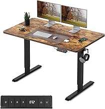FEZIBO Height Adjustable Electric Desk, 100 x 60 cm, Standing Seat Table, Adjustable Standing Desk with Memory Control, Ergonomic Computer Desk, Home Office, Brown