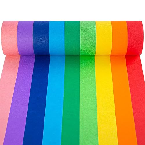 SallyFashion Cinta adhesiva de colores  Paquete múltiple de 10 rollos  330 pies x 1 pulgada de cinta colorida para manualidades  Cinta de pintores