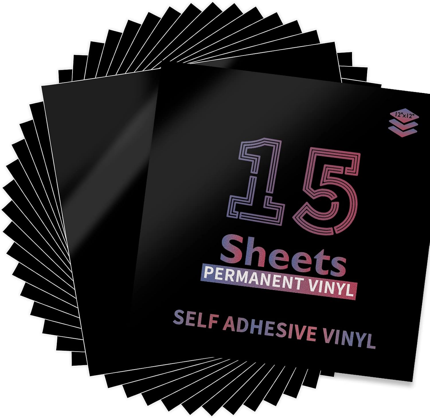 Lya Vinyl 15 Pack Glossy Black Permanent Vinyl, 12"x12" Self Adhesive Vinyl Sheets for Decor Sticker, Party Decoration, Craft Projects