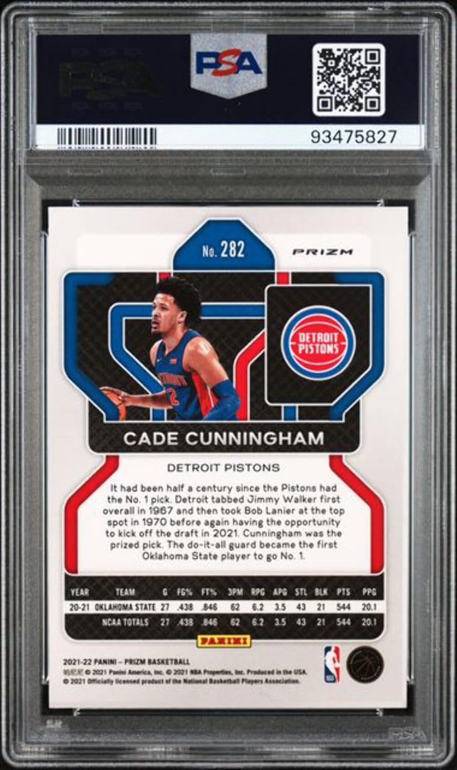 Graded 2021 Panini Prizm Cade Cunningham #282 Red White Blue Prizm Rookie RC Basketball Card PSA 10 Gem Mint