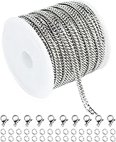 Vista 1 de YOUBEIYEE Cadena de plata a granel, suministros para hacer joyas, cadena de eslabones de acero inoxidable 304 para collar, pulsera, bricolaje