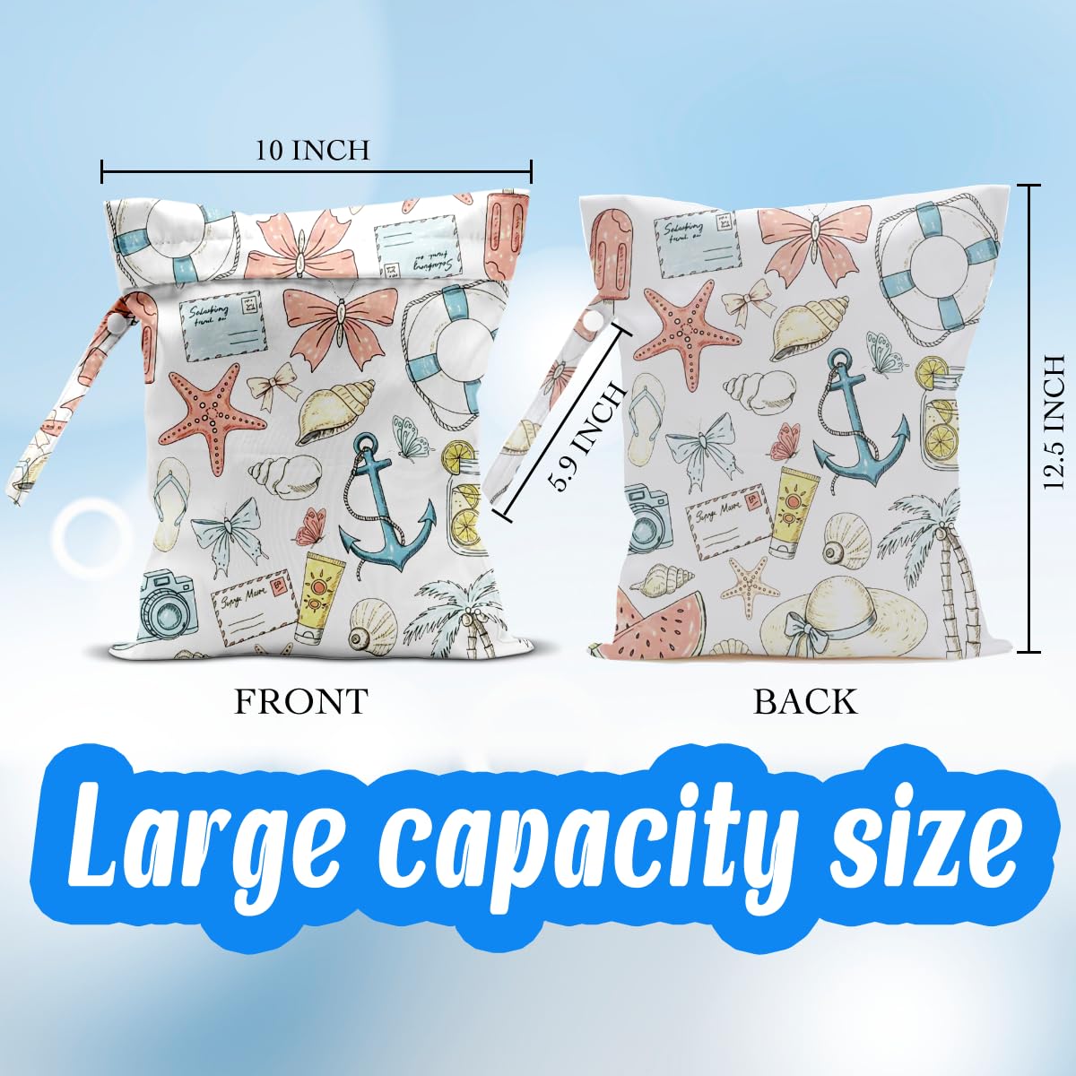 EODFFSGF Wet Dry Wet Bag for Swimsuit Towel Baby Travel Cloth Diapers Beach Gym Toiletries Makeup Storage Bag Summer Vacation Essential Holiday Summer Vibes Beach