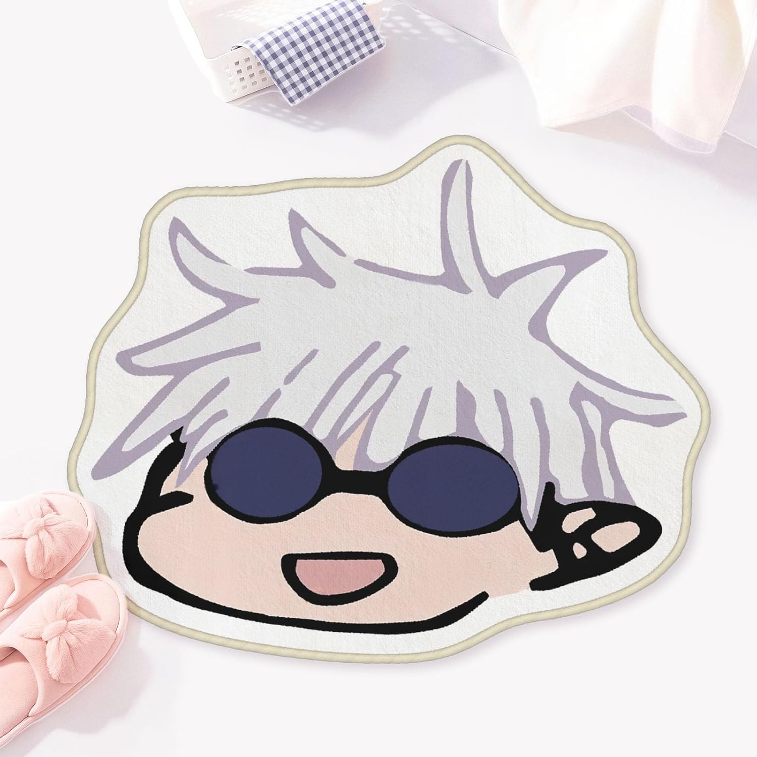 Allenjoy 30.4" x 24.8" Cool Hero Face Bathroom Rugs Spiky White Hair Mat Bathmat Rug Non Slip Washable