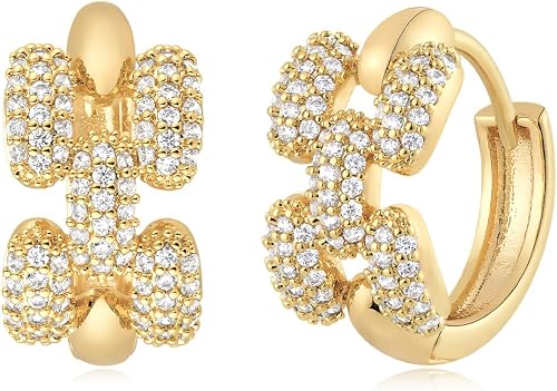 MYEARS Women Link Earrings Gold Chain Huggie Link Hoop Cubic