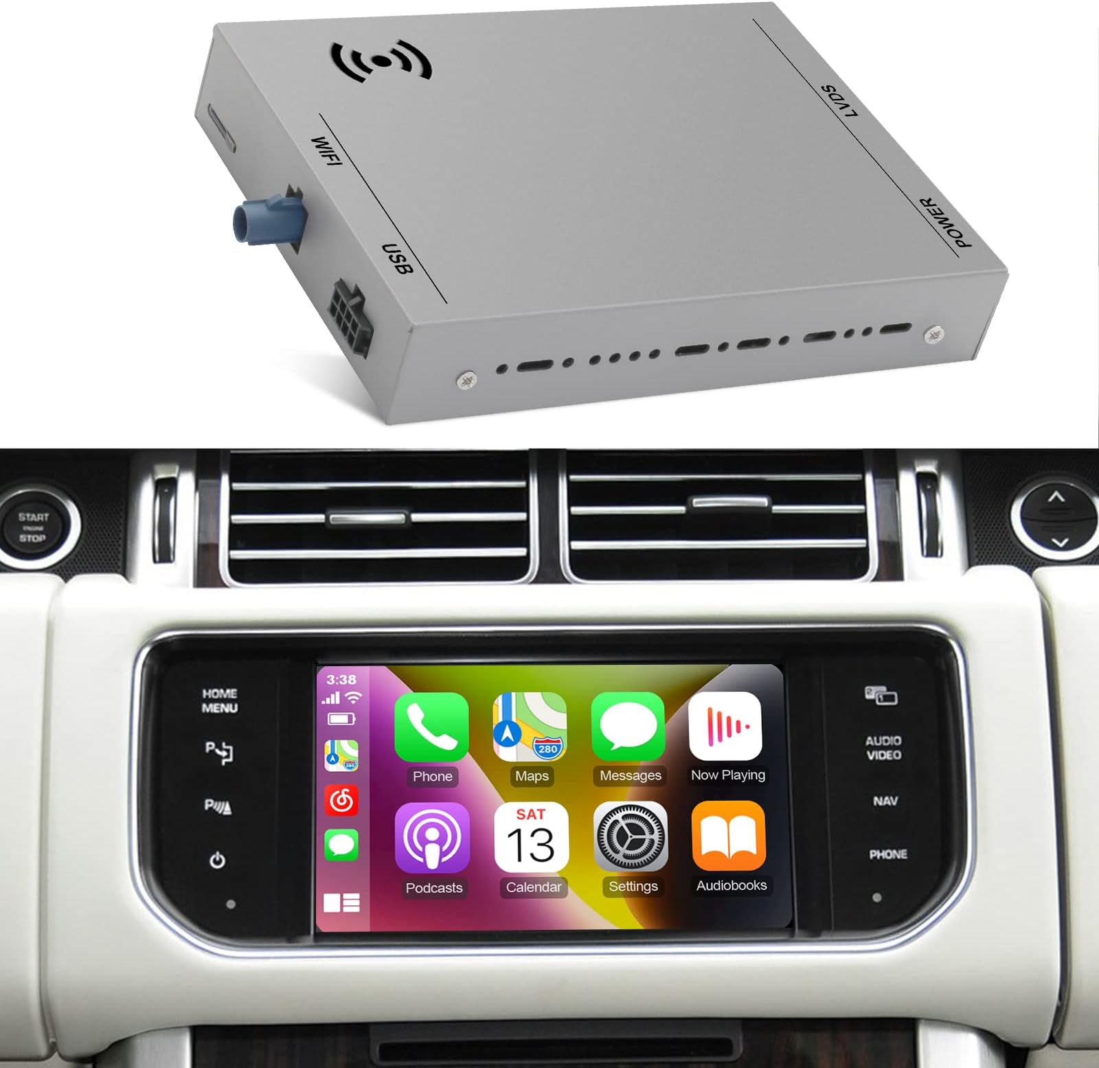 Wireless CarPlay Receiver SmartBox for Land Rover Range Rover/Evoque/Discovery 4 Jaguar XE XF Bosch Carplay Interface Retrofit kit Decoder, Support Android Auto, Mirror Link, Reverse Camera, USB Drive