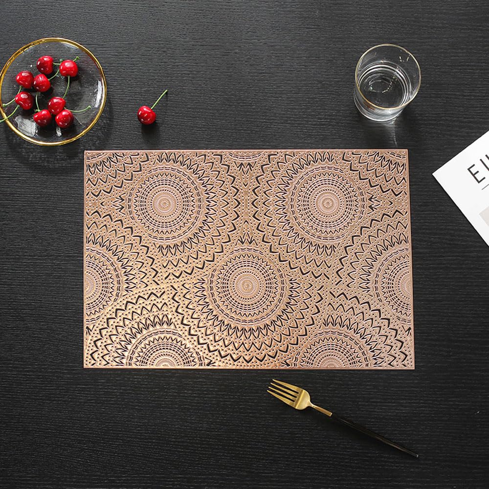Hosoncovy Decorative Placemats Set of 4,Bohemia Placemats Hollow Dining Table Place Mats Heat Resistant Non-slip Dining Placemats Reusable Table Mats for Home Kitchen (Rose Gold)