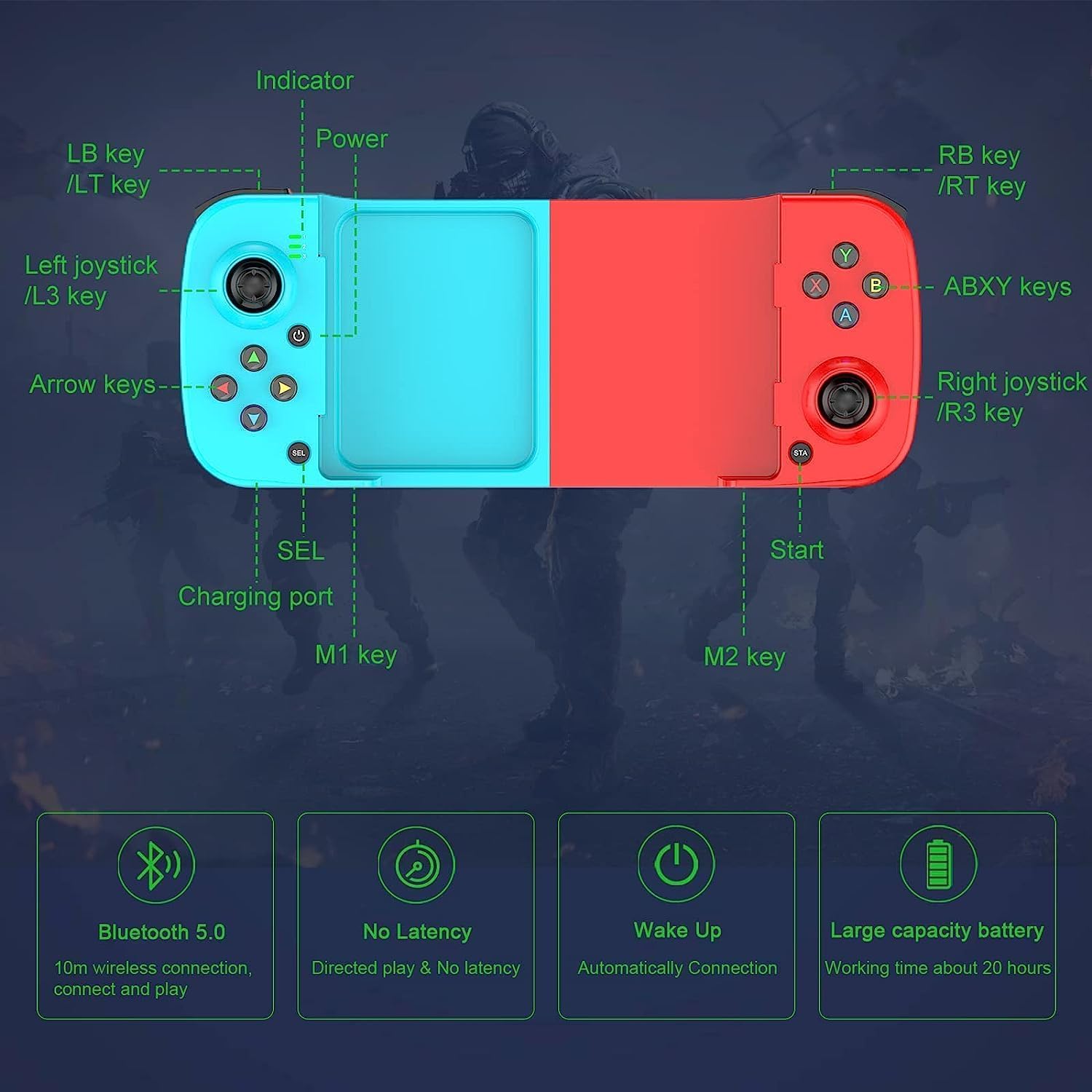 Gamepad para Celular - Controle Sem Fio Bluetooth - Compatível com Android e iOS - Recarregável via USB - Joystick Ergonômico - Suporte para Smartphone Integrado - beplace : Amazon.com.br: Eletrônicos