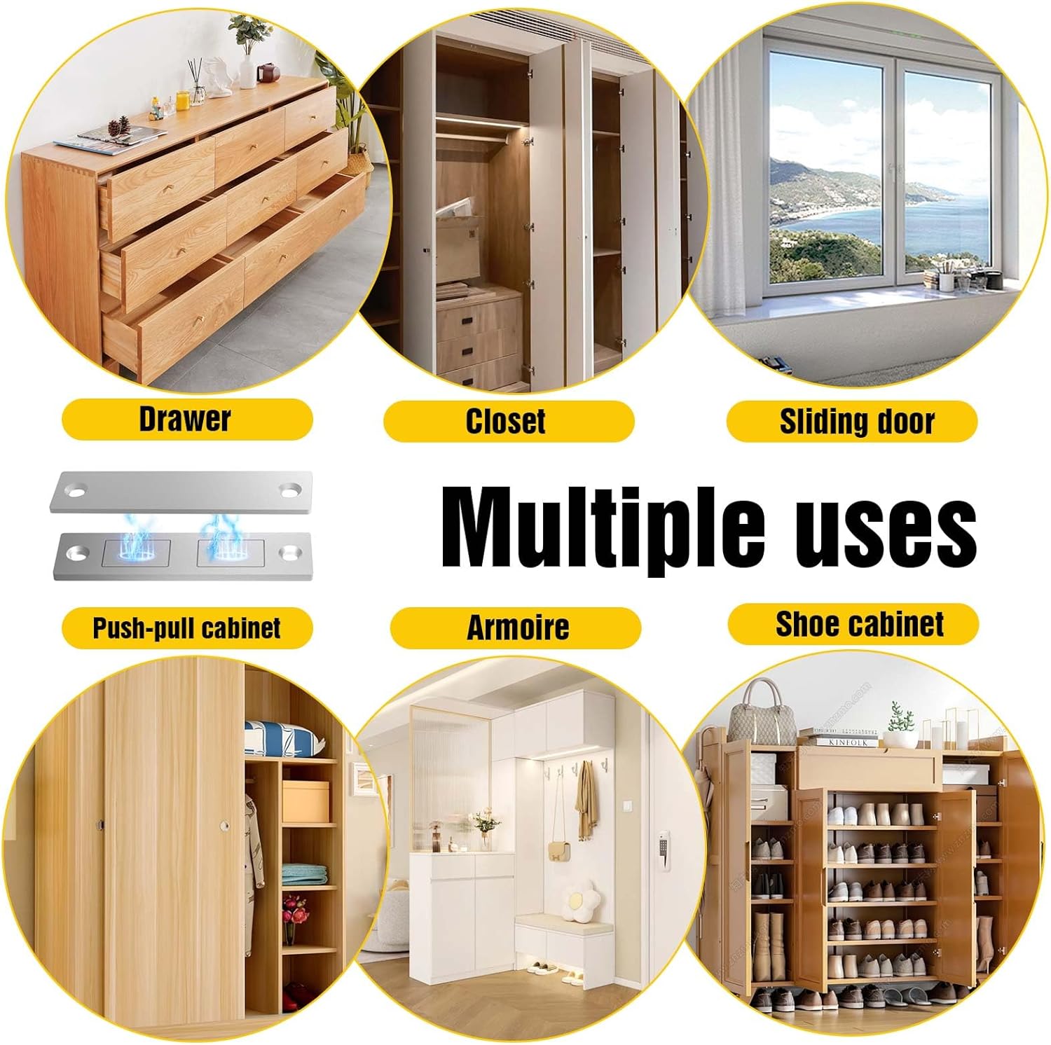 Magnetic Cabinet Door Catch, Strong Door Magnets and Adhesive Magnet Kitchen Drawer Latch Locks for Cabinet Closure (Silver 4PCS)