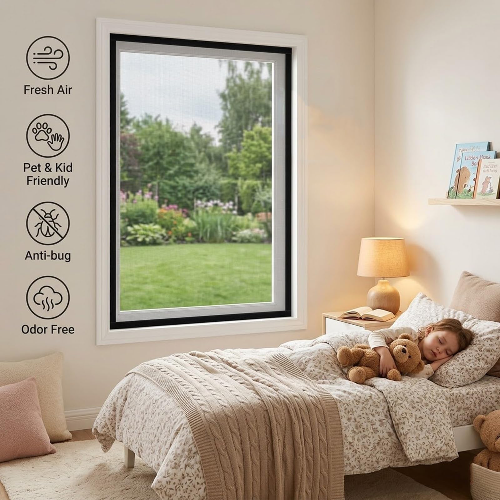 Fliegengitter Moskitonetz, Insektenschutz Fenster Mit Klebeband, Selbstklebend Fliegennetz, Ohne Bohren, Katzengitter Fenster Für Schlafzimmer Wohnzimmer Küche(Weiß,75x79in/191x201cm)