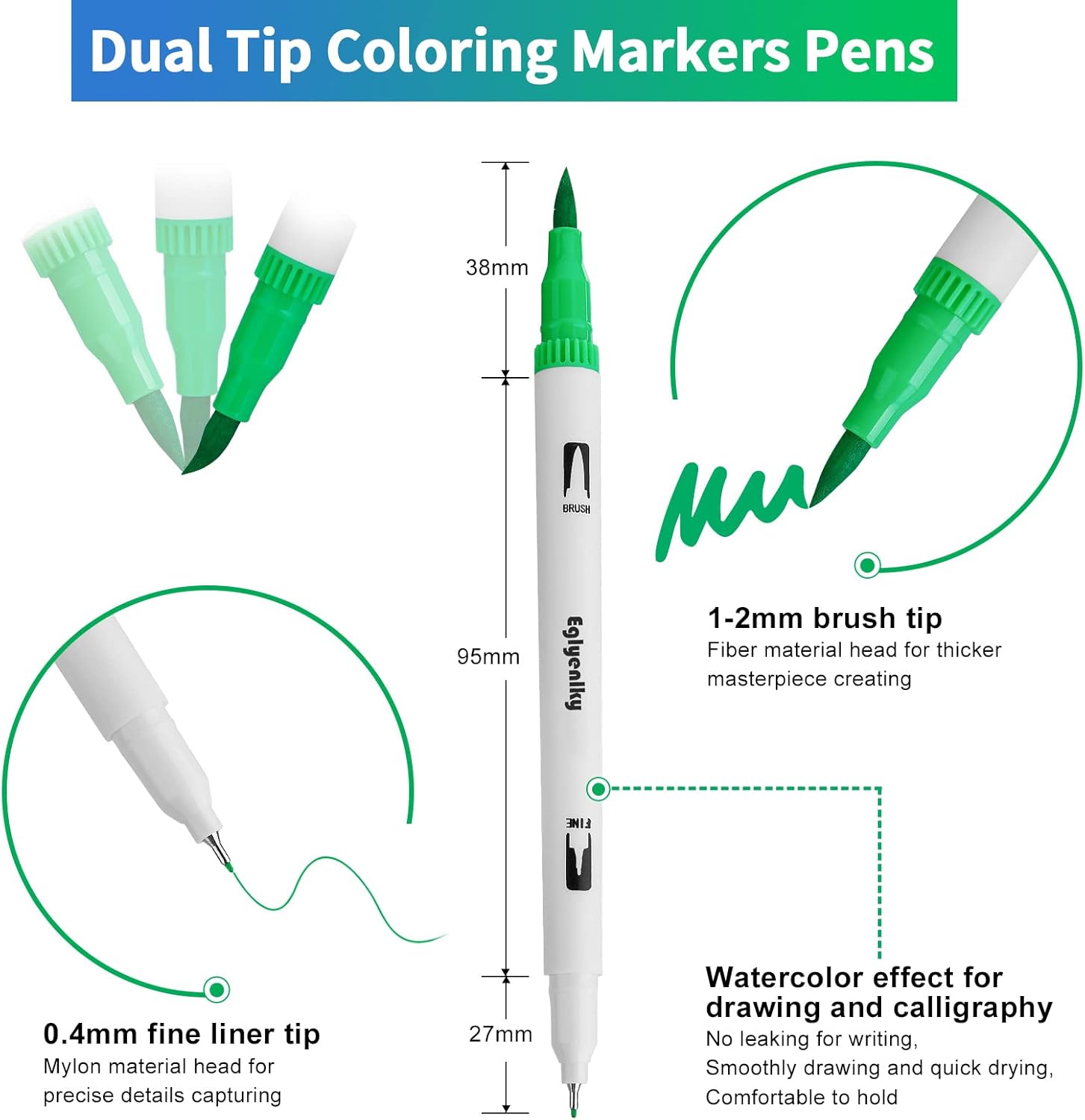 Markers for Coloring Book Adults Relaxation, Dual Tip Brush Pens with 100 Watercolor Fine Tip Markers and Brush Pens for Kids Coloring - Image 2
