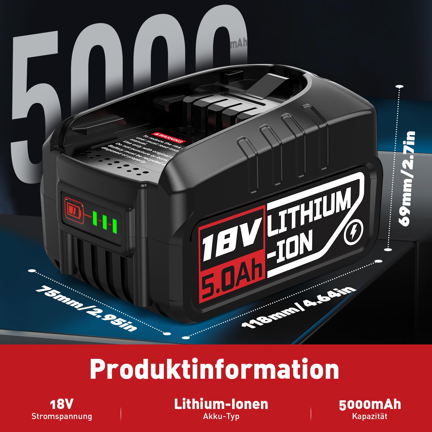 Batería de repuesto de 18 V compatible con herramientas Bosch para casa y jardín, batería de 18 V 5,0 Ah para Gloria Bosch, batería de 18 V PBA PSB PSR