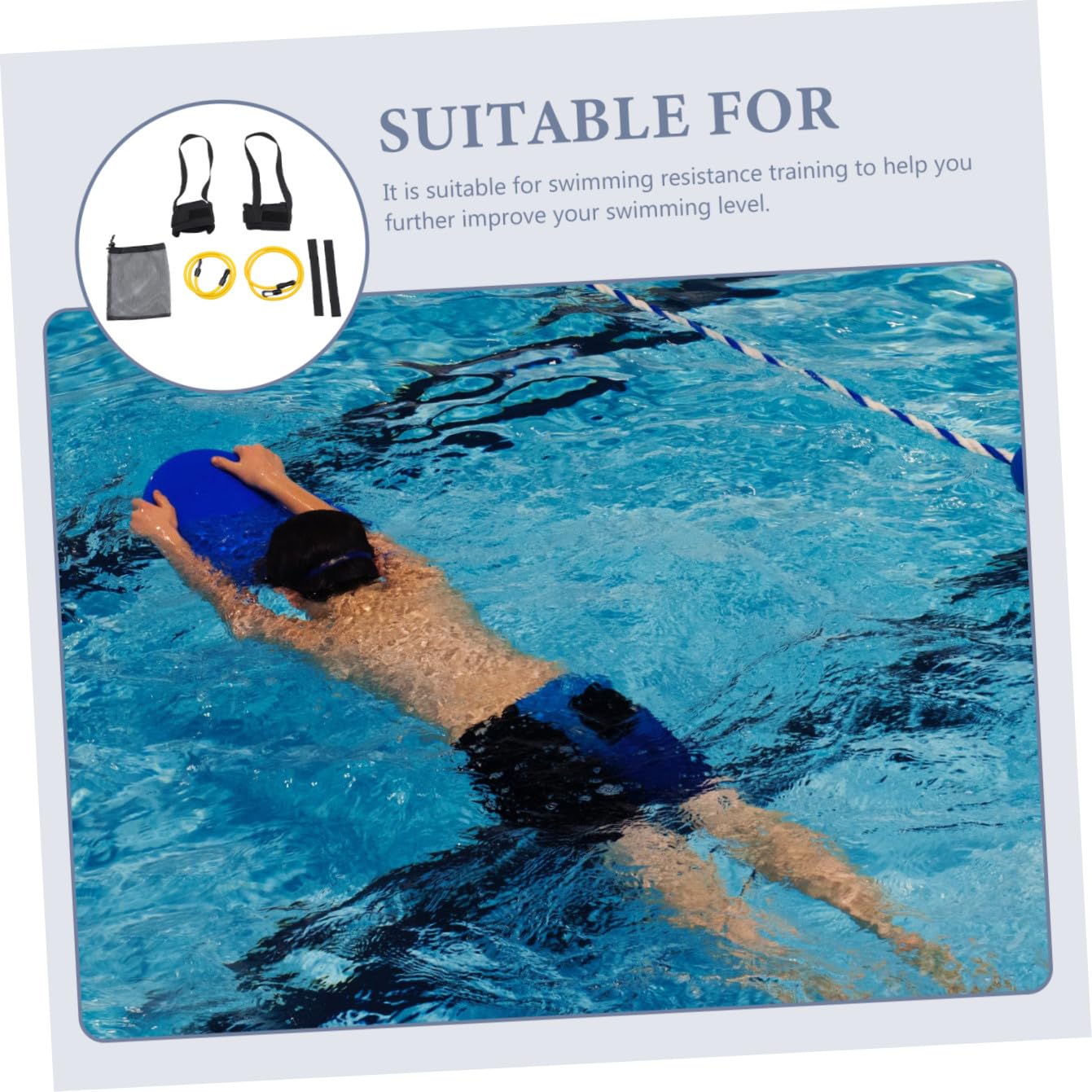 Cintura Regolabile con Fasce Resistenza in Sbr e Latex per Allenamento in Piscina Indoor e Outdoor Kit Completo con Cinghie Elastiche per Migliorar Resistenza Tecnica Nuotata