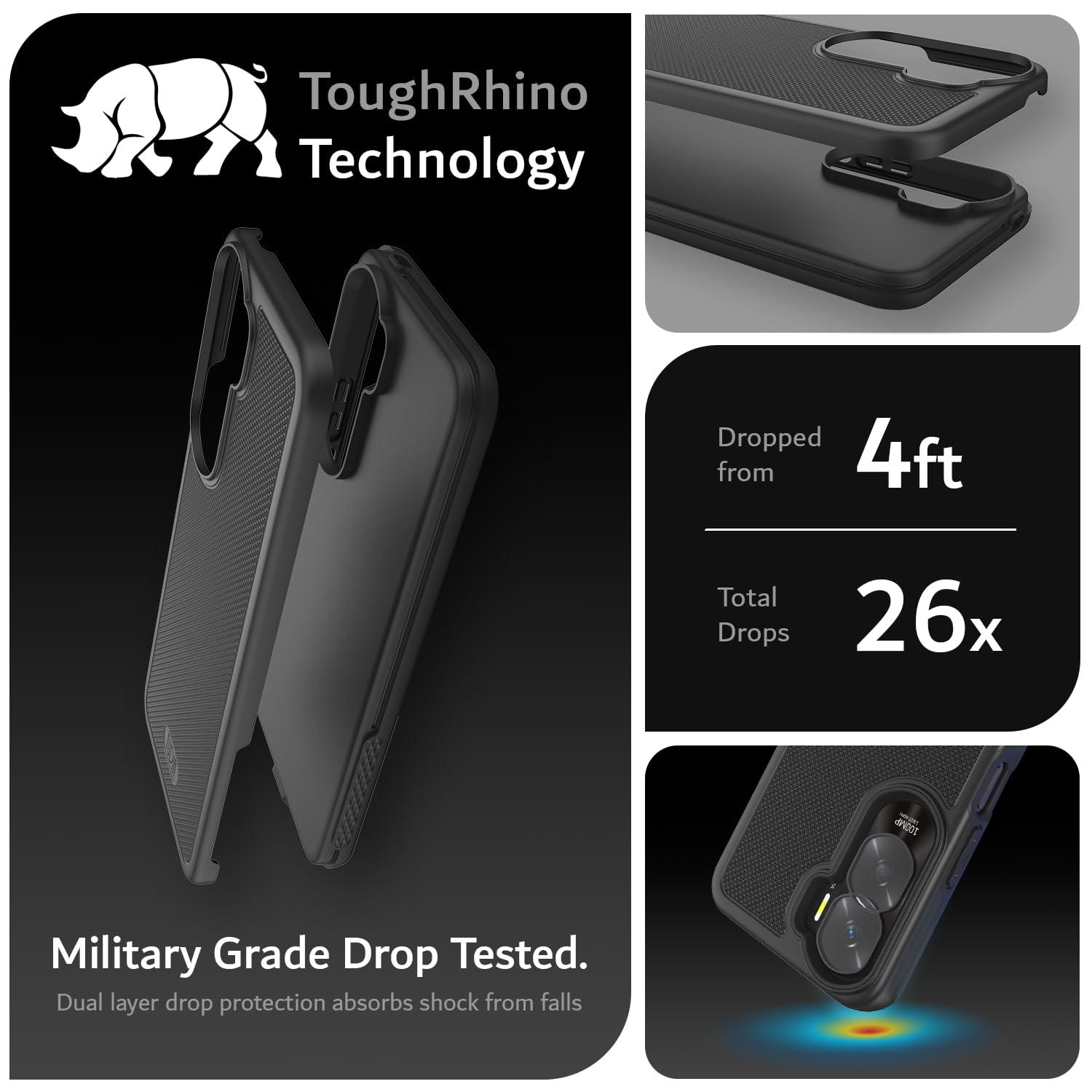 TUDIA DualShield Grip Compatibile con Cover Honor Magic 6 Lite 5G / Honor X9b, [MergeGrip] Custodia Protettiva Sottile e Resistente Antiurto a Doppio Strato di Grado Militare (Nero Opaco
