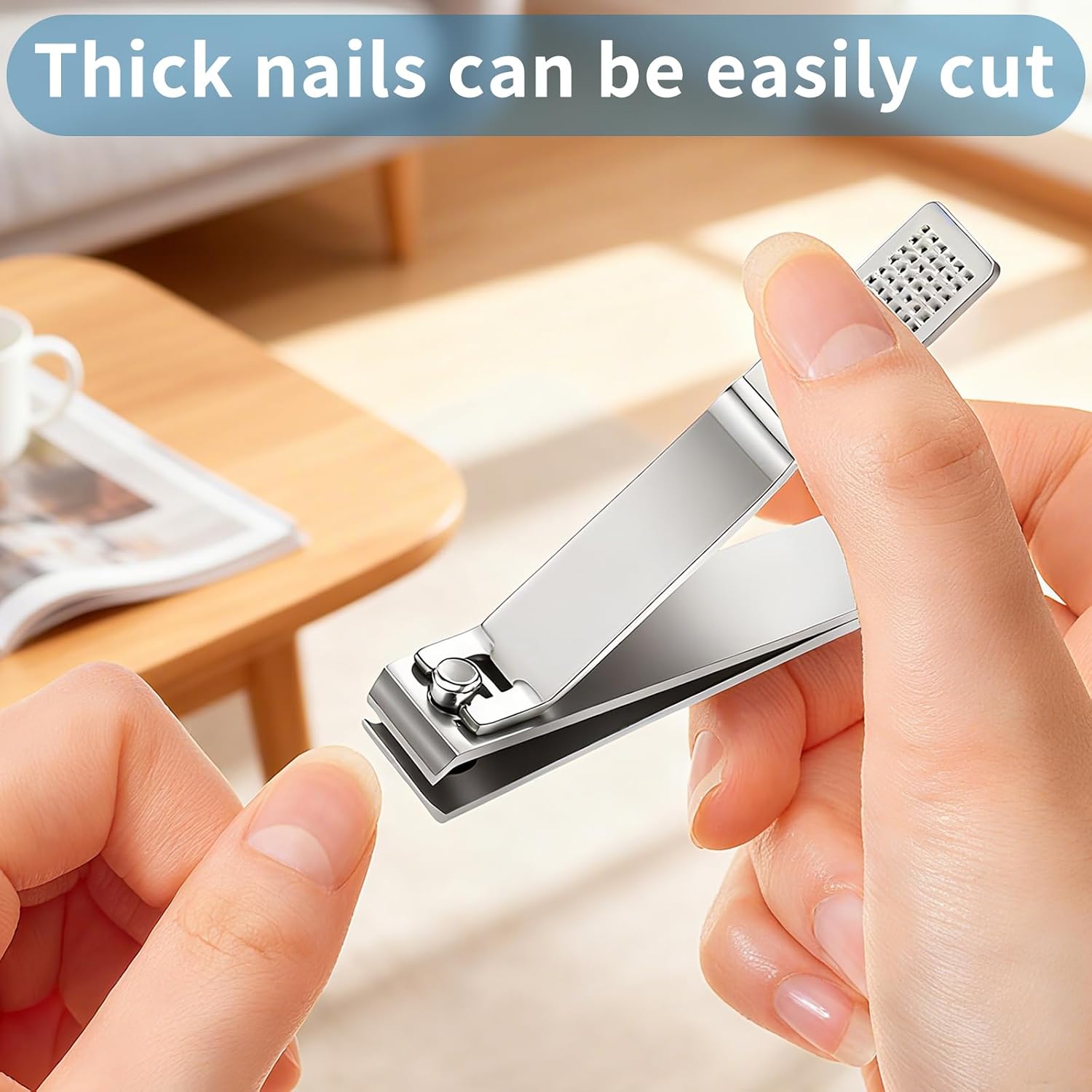 6Pcs Straight Nail Clippers for Thick Nail, Toenail Stainless Steel | Large Edge Nail Cutters, Heavy Duty Fingernail Clipper for Men, Women