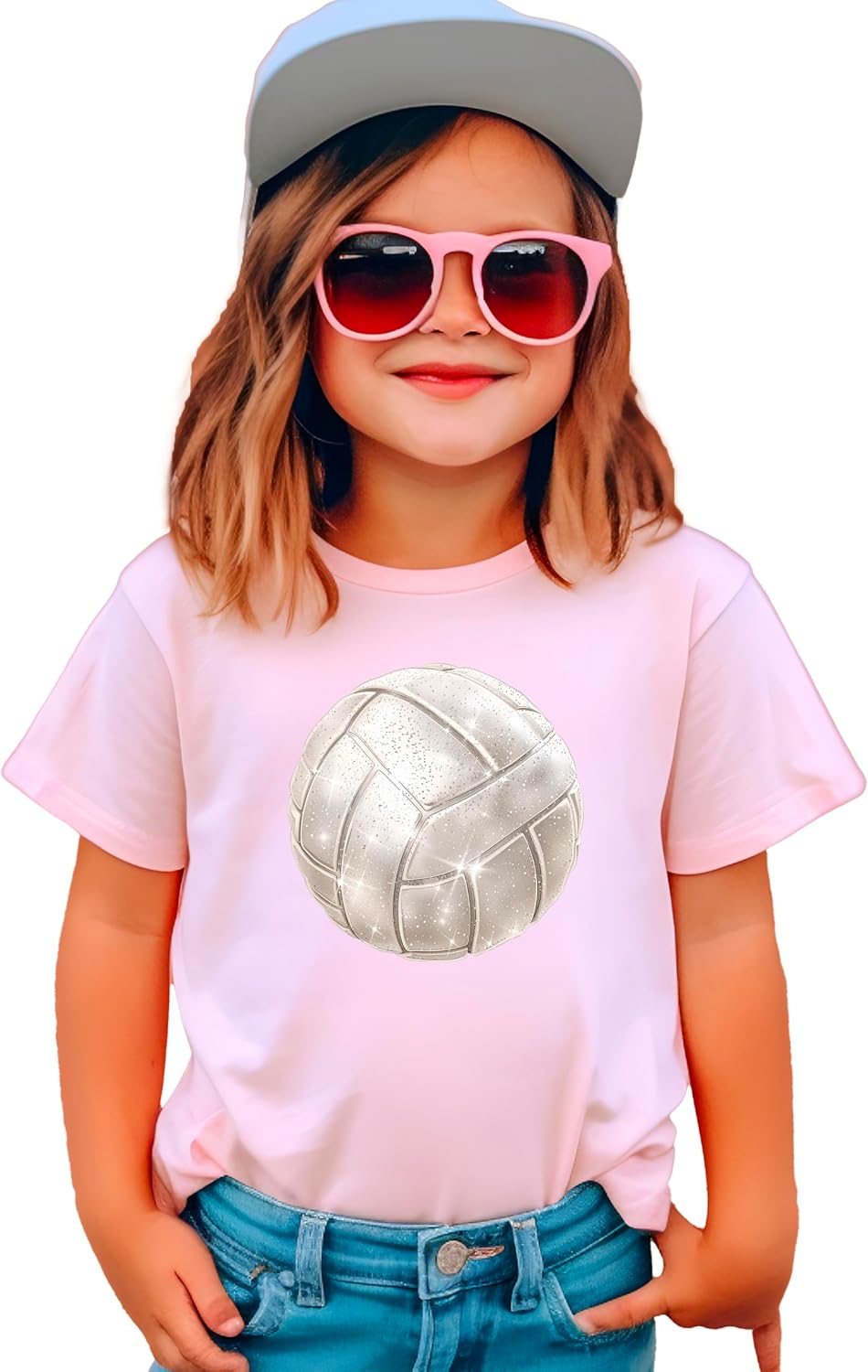 Olive Loves Apple Faux Glitter Volleyball Shirt for Toddlers and Girls Cute Girly Volleyball Fan Tee