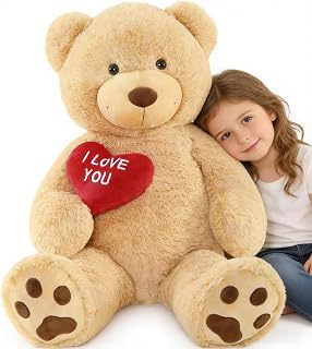 BENINY 36 Inch Brown Giant Teddy Bear Plush with Red Heart, Stuffed Animal | 36 inch teddy bear, Embroidered love heart, Soft PP cotton, Cozy cuddle companion, Birthday Valentine's gift