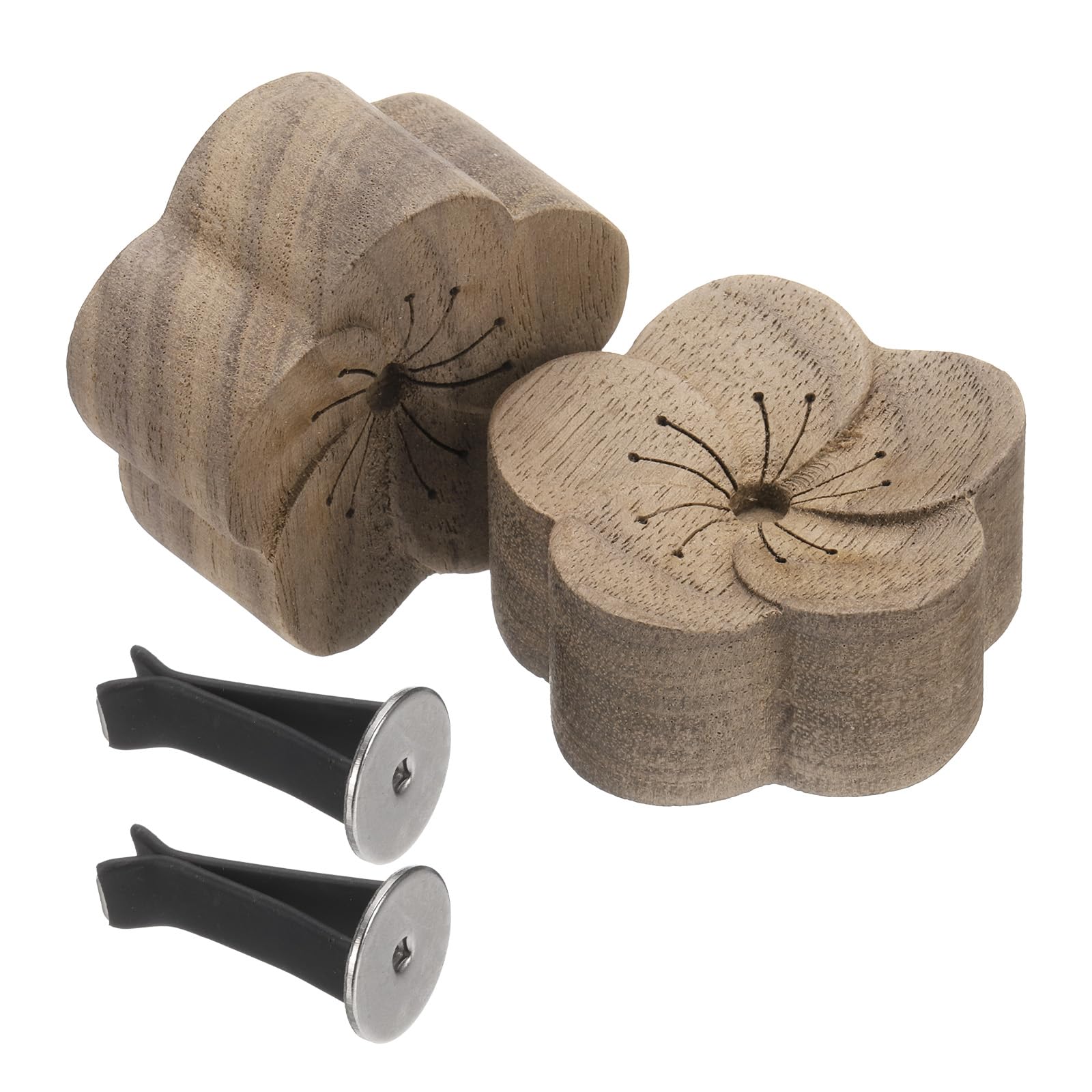 uxcell 2Pcs Wood Essential Oil Diffuser, Black Walnut Plum Car Diffusers for Essential Oils Small Wooden Aromatherapy Scent Diffuser Air Freshener