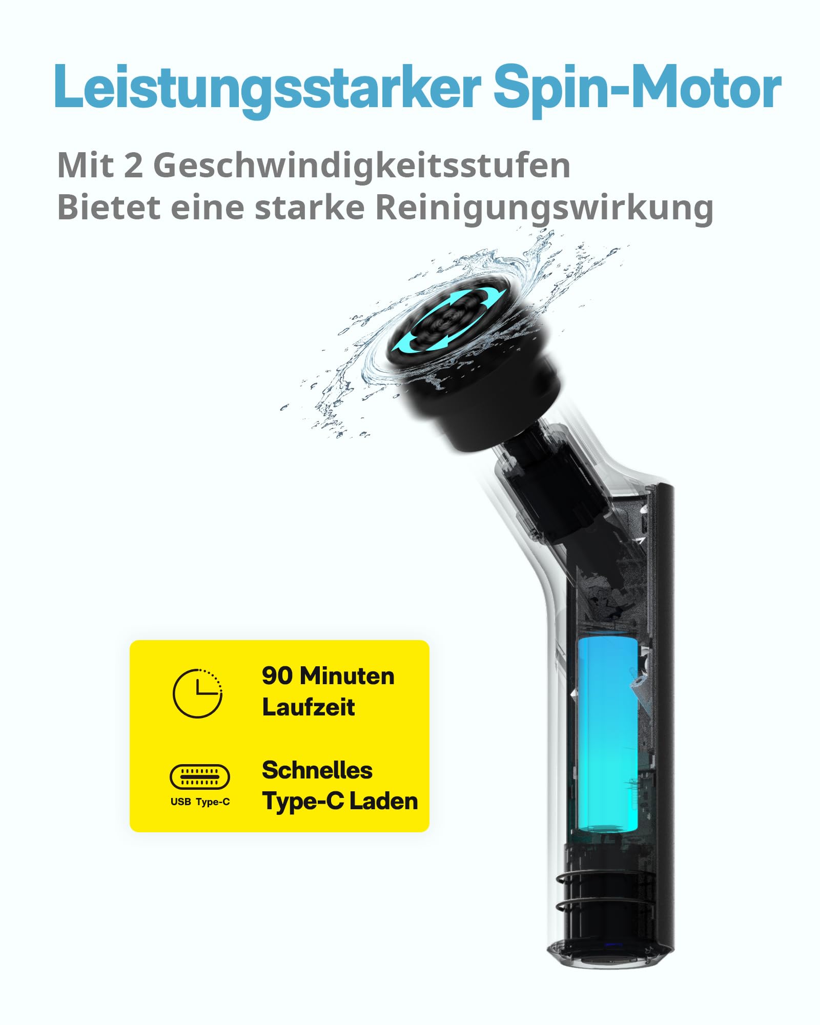 HOTO Elektrische Reinigungsbürste mit Verlängerungsstiel & 6 Wechselbürstenköpfe, IPX7 Reinigungsbürsten Elektrisch, Typ-C-Ladung Putzbürste Elektrisch für Bad, Böden, Fliesen, Glas, Küche und Auto