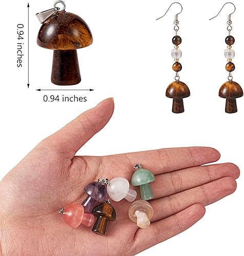 Miniatura 2 de 6 dijes de piedra de hongo sintéticos naturales con fianzas de acero inoxidable para hacer joyas, collares, aretes