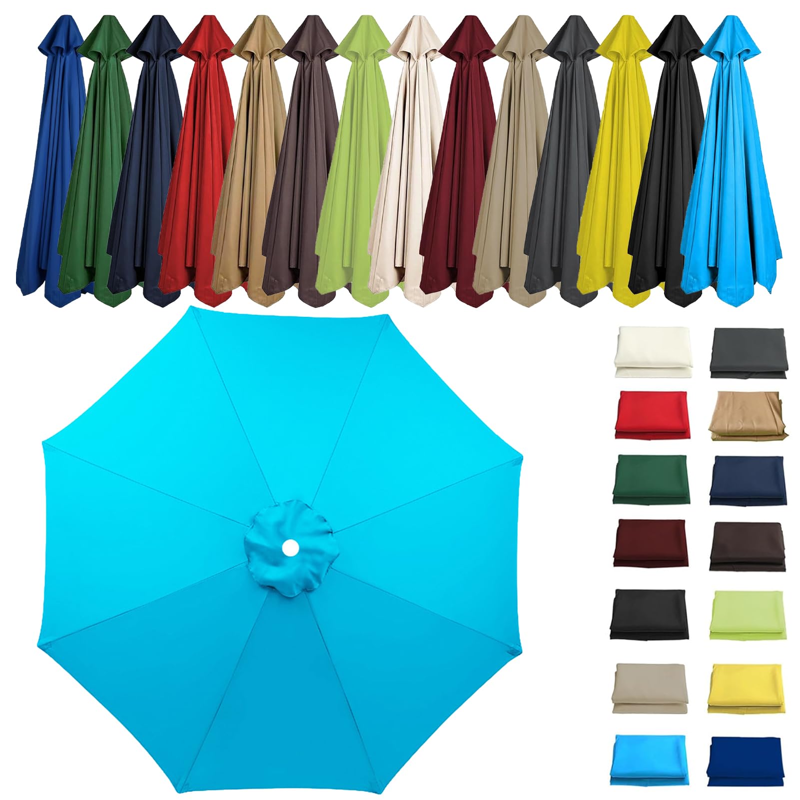 HonunGron 2M 2.7M 3M Umbrella Replacement Parasol Canopy, UV50+, Waterproof, 6/8 Ribs Sun Umbrella Replacement Cloth for Garden Cantilever Parasol Outdoor Table Market (6 ribs-3m(9.8ft),Blue)