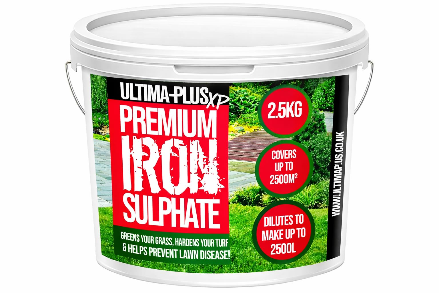 Premium Iron Sulphate - Greens Grass and Hardens Turf for Healthier Lawns & Helps to Prevent Lawn Disease - Makes up to 2500L When Diluted & Covers up to 2500m2 (2.5 kg)