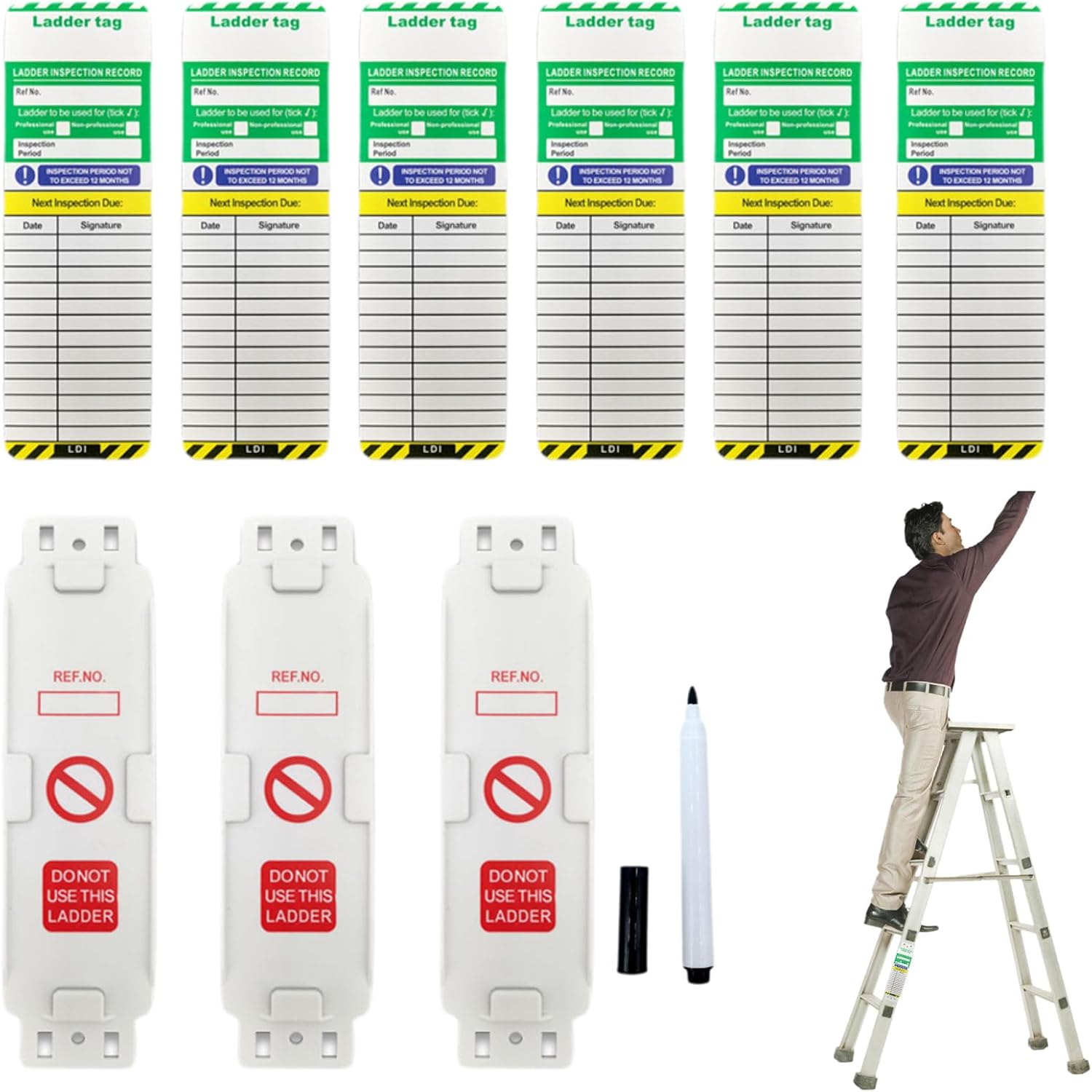Ladder Tags Ladder Inspection Tags, 3 Holders 6 Ladder Inspection Tag ...