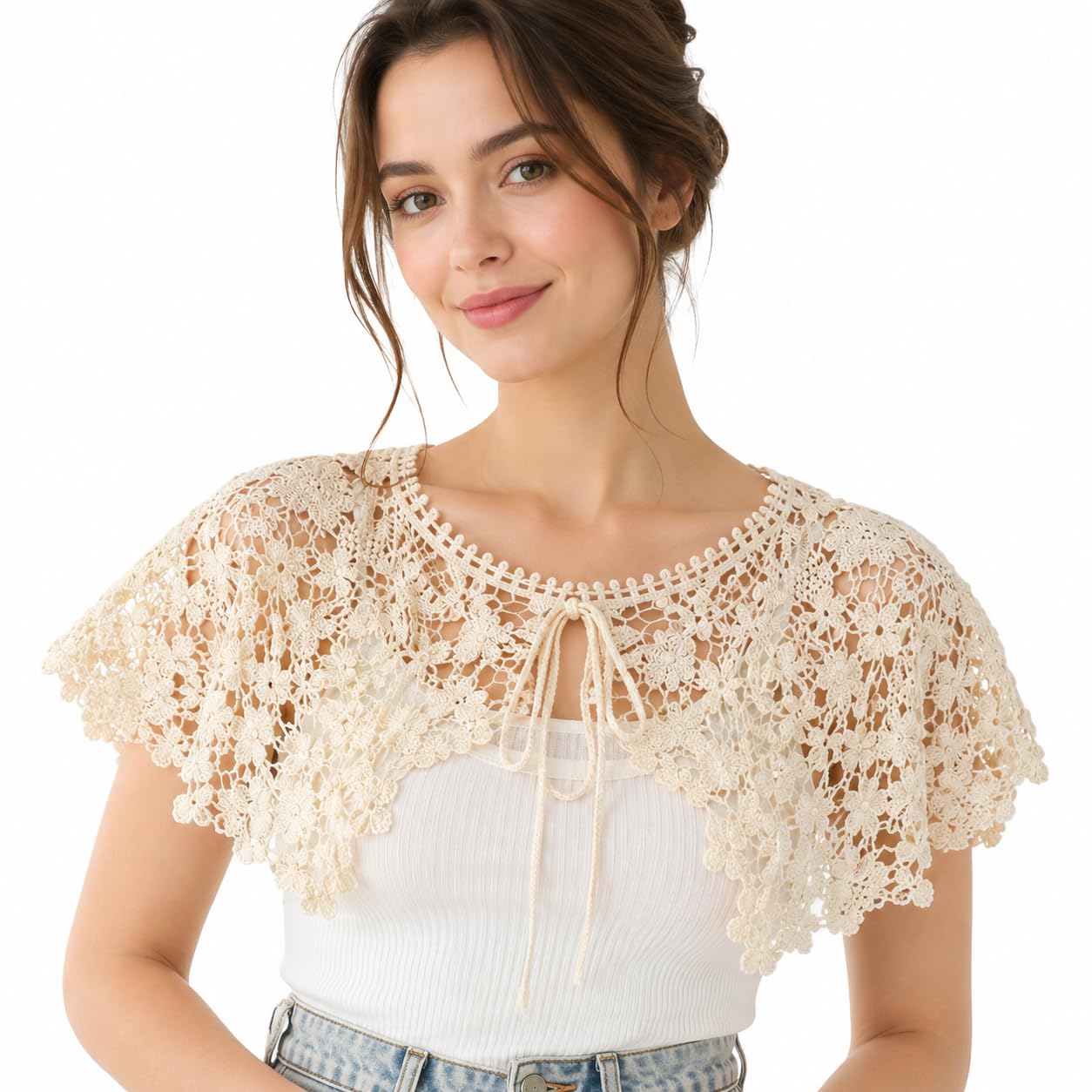 Net Shrugs for Women Stylish Western Poncho Crochet Shrug Lace Shawl Poncho Offshoulder Dress Bridal Cape Haul Short Shrugs for Women Stylish Latest-image-10