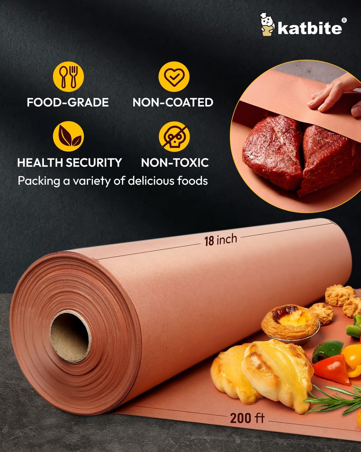 Katbite Butcher Paper, Metzgerpapier Pink, 45 cm x 60 m, ungebleicht, ungewachst, unbeschichtetes Metzgerpapier für Sublimation, mit Spenderbox, rosa Metzgerpapier für Raucher