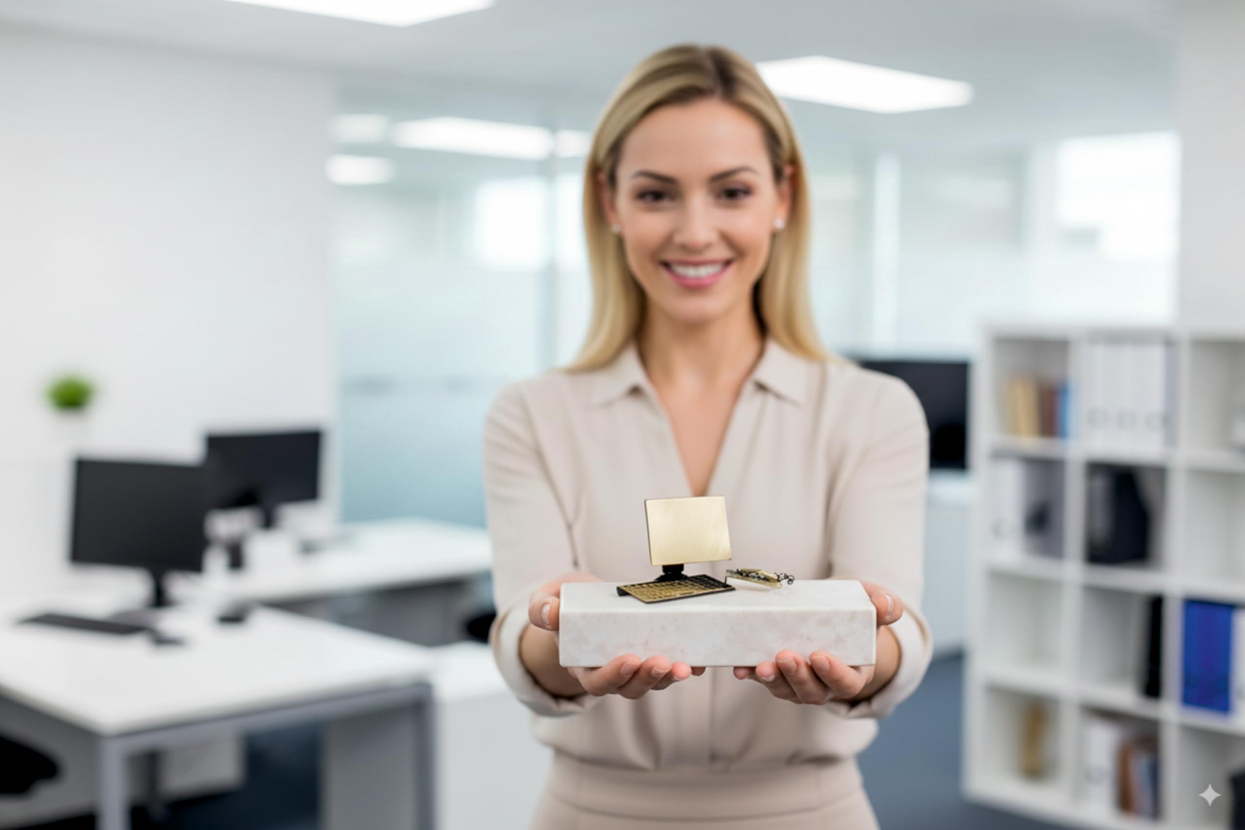 Regalo Oficinista Informático Secretaria Administrativo para Jubilación Figura Personalizada de 9cm de Altura con peana de mármol