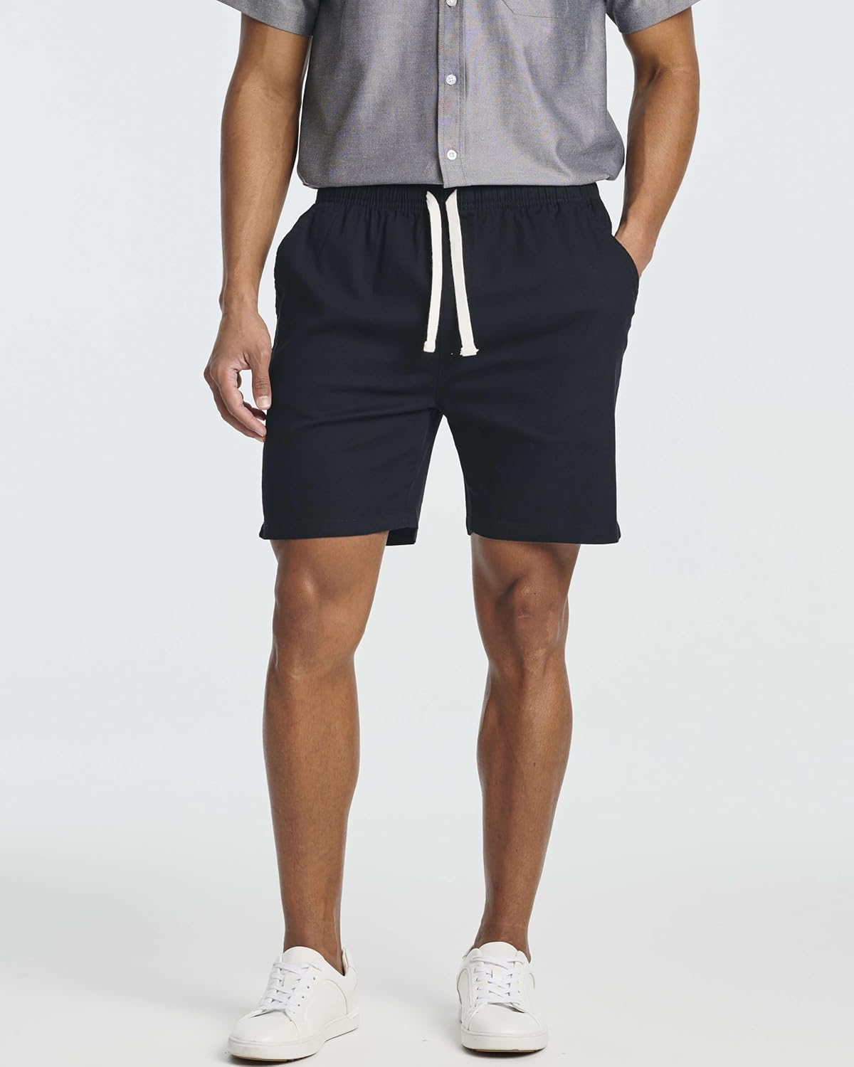 Real Essentials 3 Pack: Men's 7" Cotton Chino Golf Walking Shorts Elastic Waist Drawstring Back Pockets Casual Lounge Hybrid - Image 2