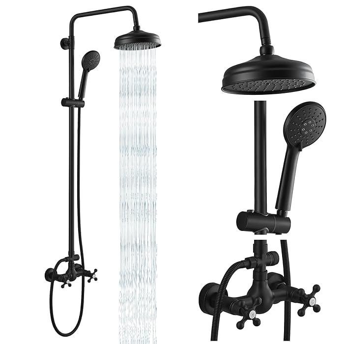 Buy Exposed Shower Faucet Set Matte Black 8 Rain Shower with ABS