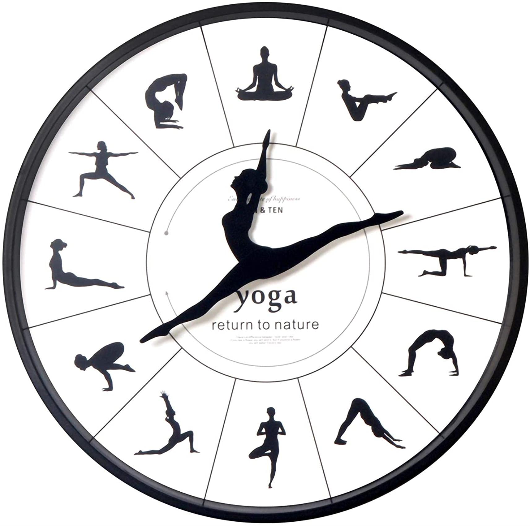 Dancing Wall Clock， Metal e Art Wall Clock for Home Yoga Meditation， Modern Minimalist Dancer Studio Decoration Wall Clock， Quartz Silent Clock，14In (14in)