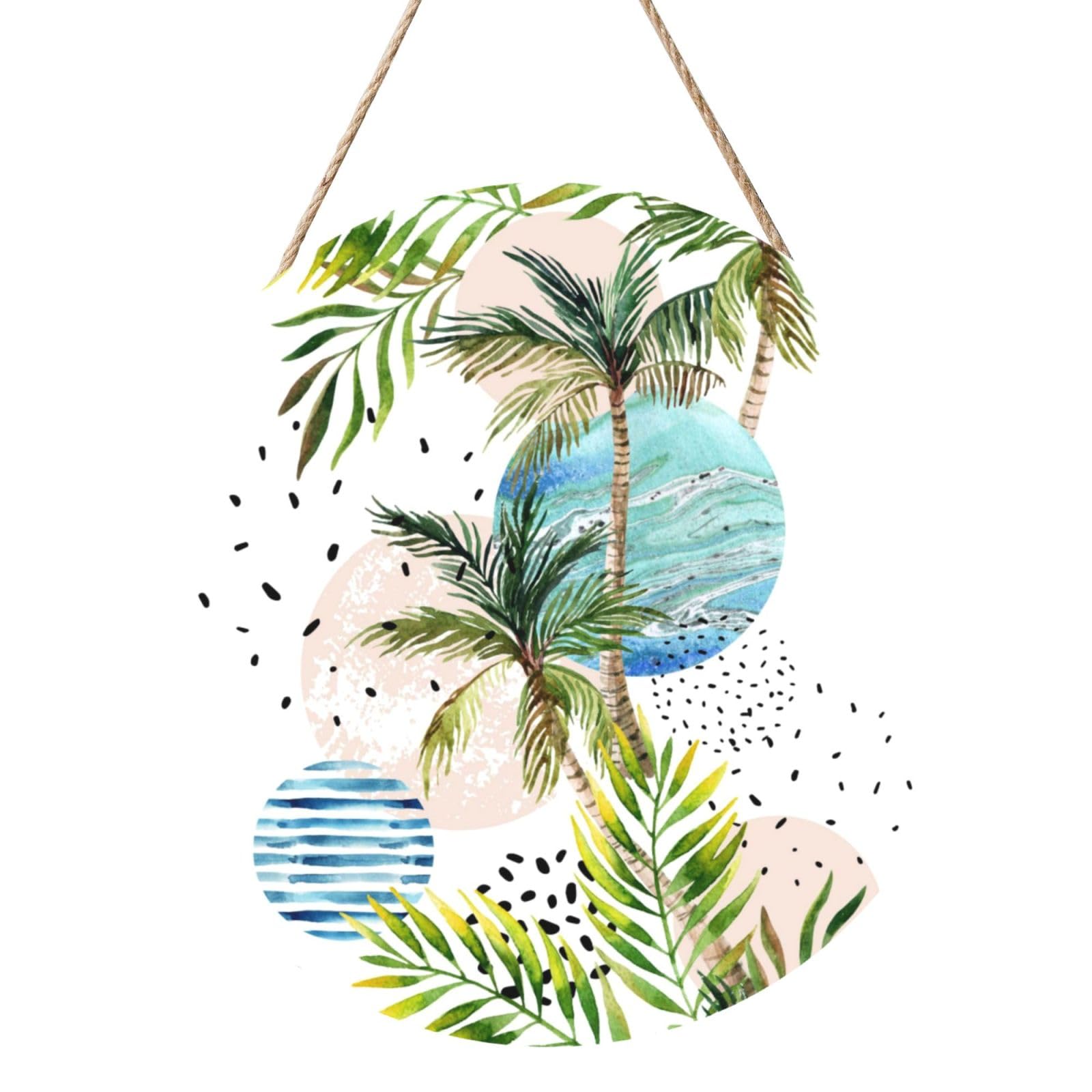 InOmak Palm Tree Beach Tropical, Round Wood Panel Painting 12 in, Wall Hanging Painting For Home