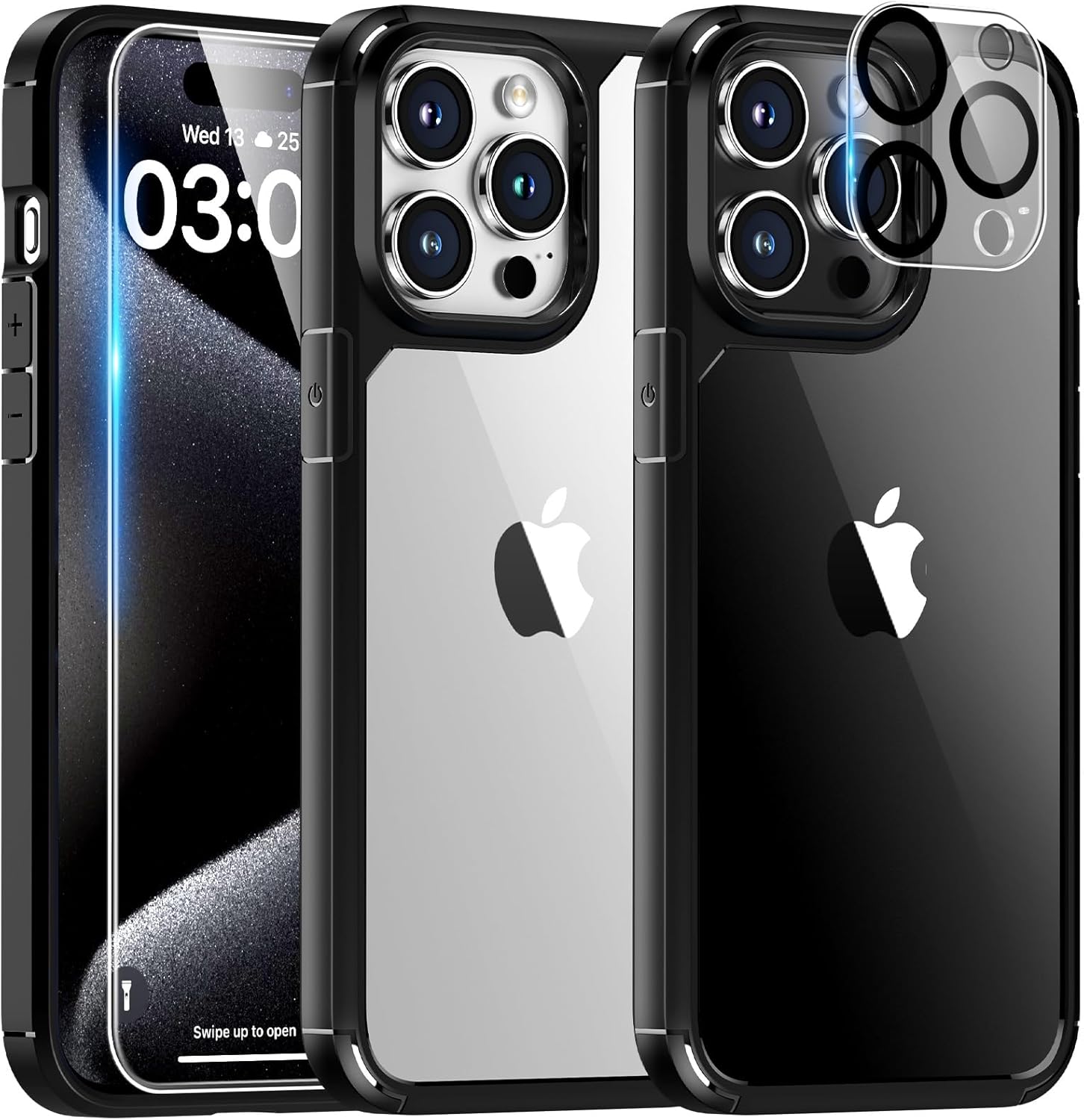 TAURI 5in1 for iPhone 15 Pro Case, [Not Yellowing] with 2X Screen