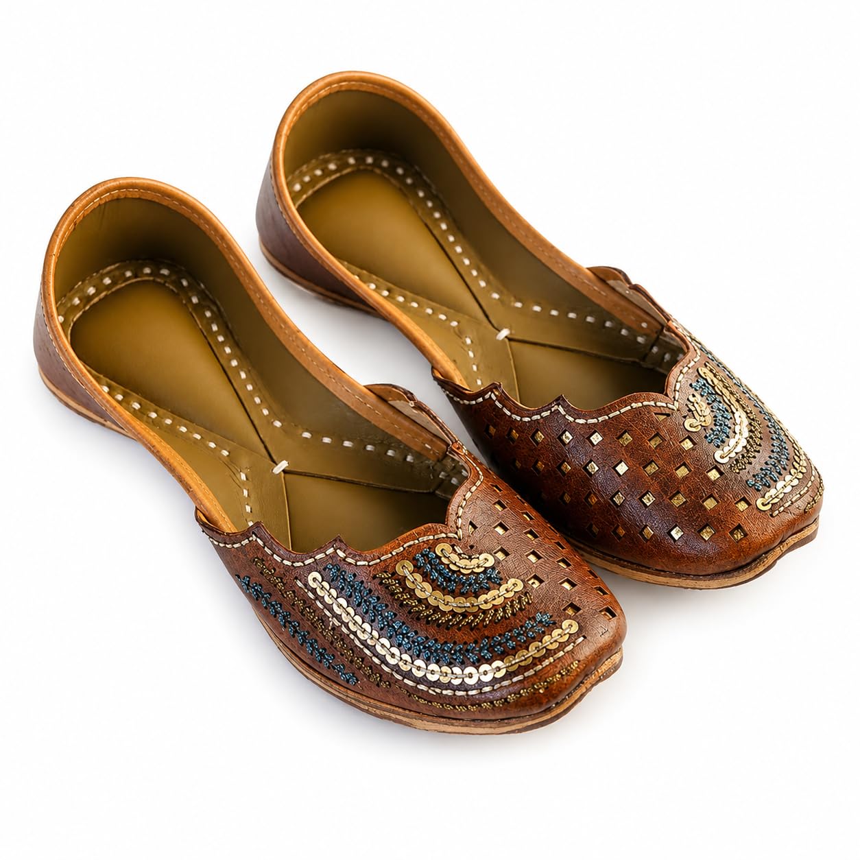 loryphilory Brown Sequin Punjabi Jutti for Women | Handcrafted Traditional Footwear with Elegant Embellishments-picture-41