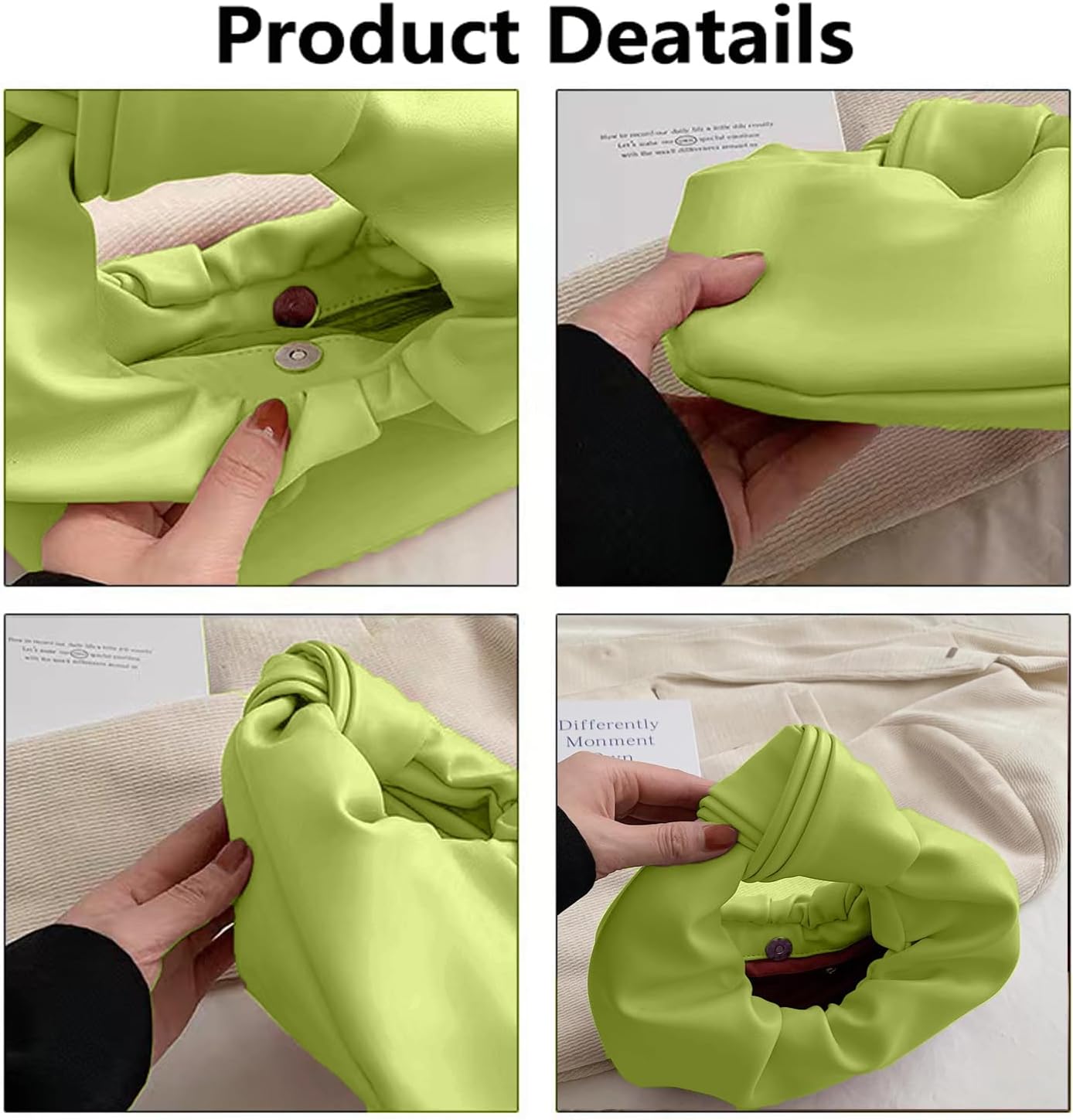 Fashion Ruched Hobo Handbag Soft PU Leather Cloud Knotted Clutch Tote Purse Ruched Pouch Bag Shoulder Bag for Women - Image 6