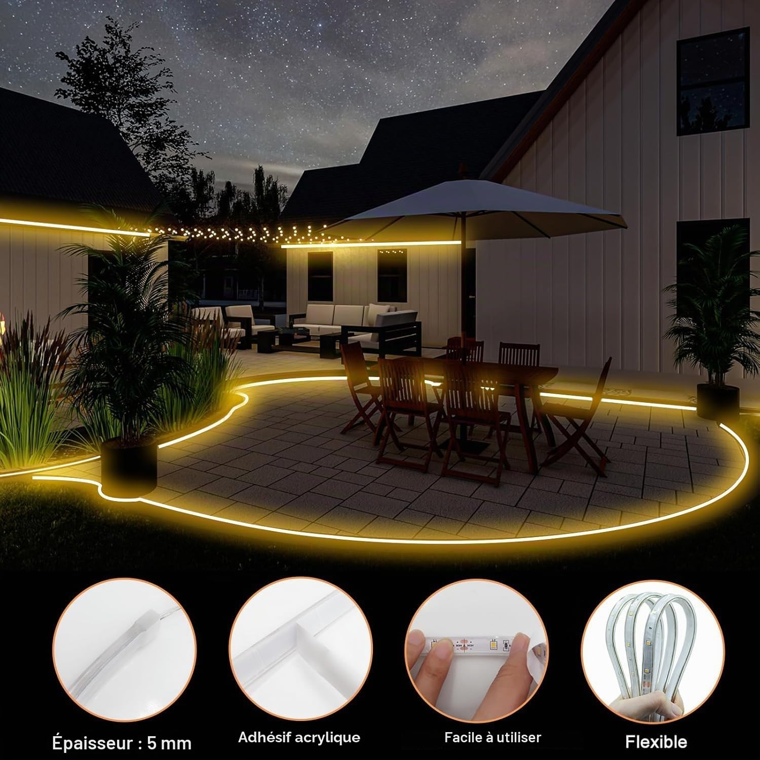 DBFAIRY 15M Ruban LED Solaire Extérieur, 540 LEDs Bande LED IP68 Étanche, Bande LED solaire avec Télécommande, Minuterie, pour Jardin, Terrasse, Balcon (Blanc Chaud)