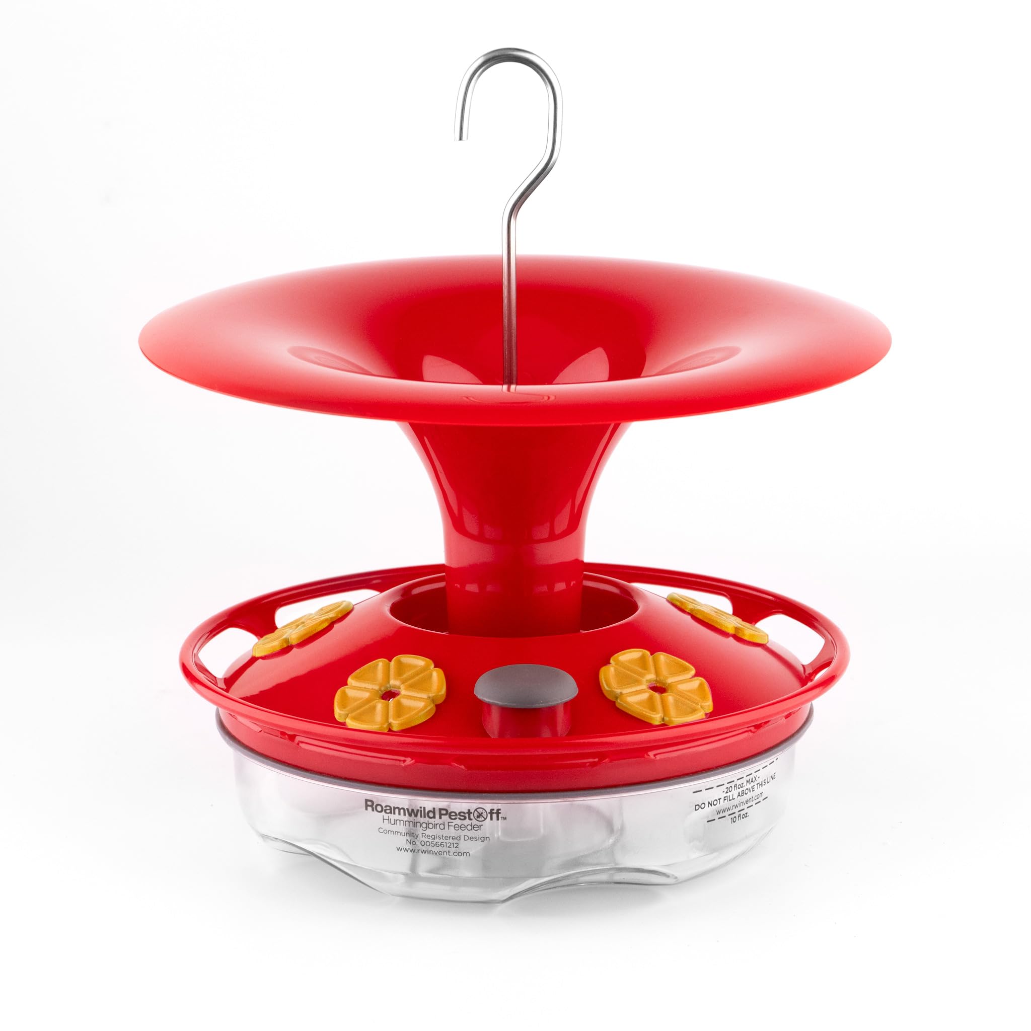 Roamwild Hanging Hummingbird Feeder for Outdoors with Double Moat Guard Technology | 5 Feeding Stations with Quick Easy Filling Port | 20 fl oz Nectar Large Capacity - Purple Petals (Yellow)