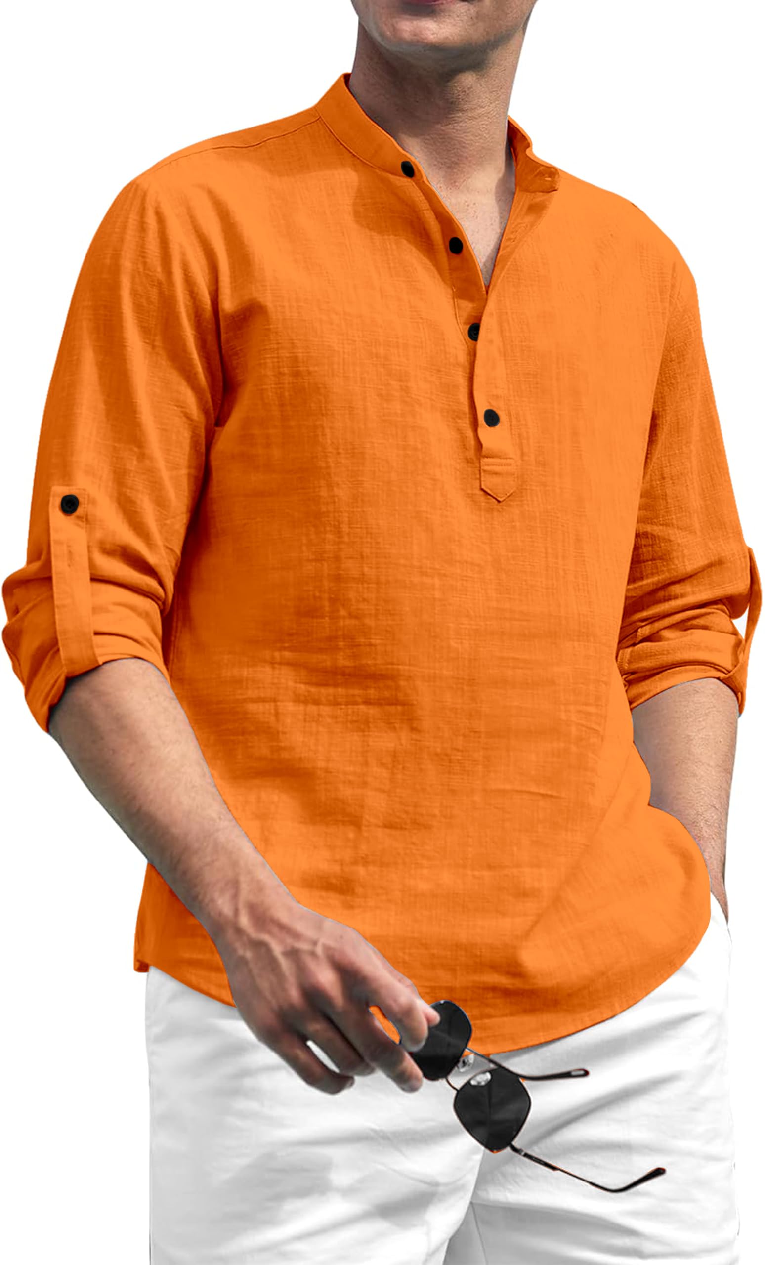 folgen set the trend Folgen Men's Solid Cotton Blend Full Sleeve Straight Kurta Regular Fit Short Kurta Shirt for Men-picture-10