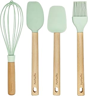 12 Inch Silicone Spatula Set for Non-Stick Cookware, PanPacific Silicone Spatula, Heat Resistant with Silicone Scraper/Brush/Whisk, Silicone Baking Utensils Set, 4 Pieces (Mint Green)