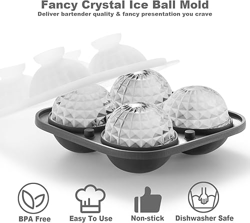 Miniatura 2 de Nax Caki Juego de 2 bandejas de moldes para cubitos de hielo de rosas 3D, 4 moldes gigantes de silicona grandes de 2.5 pulgadas, moldes de hielo