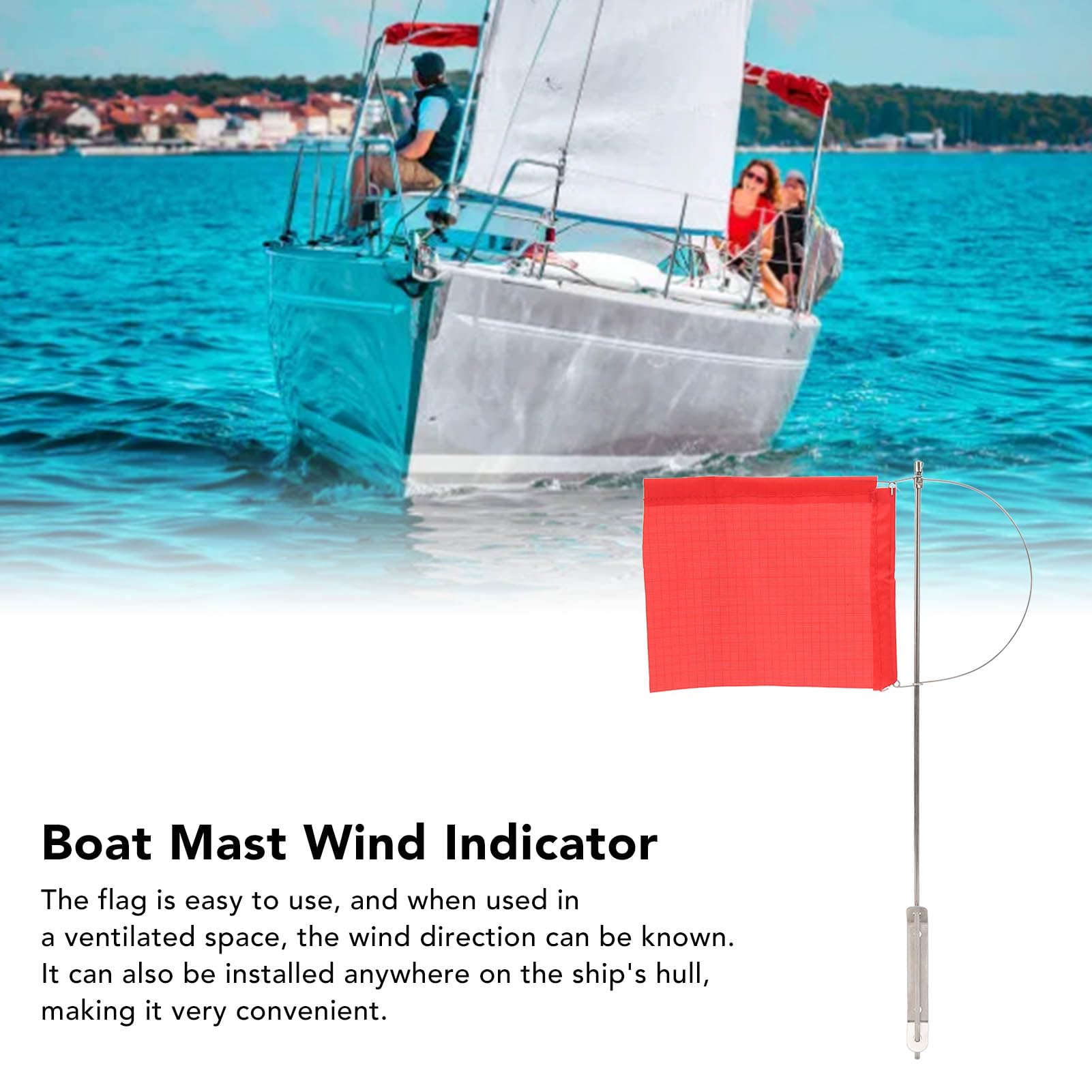 BAFOVY Drapeau Indicateur De Vent Pour Bateau - Mât En Acier Inoxydable, Visible De Loin, Parfait Pour Voiliers Et Yachts