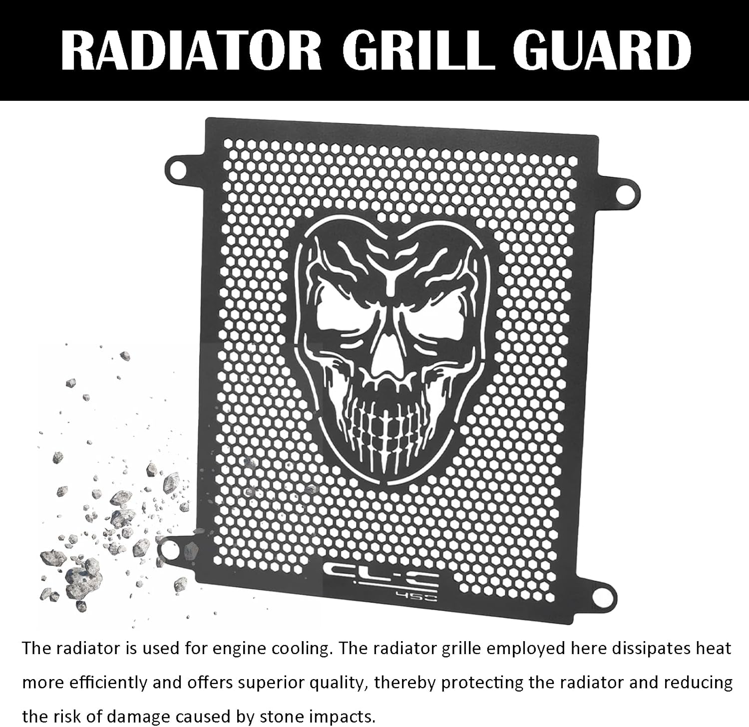 CNC Aluminum Skull Radiator Grill Guard Mesh Cover Protector for CFMOTO 450 CLC 450 Bobber 450CL-C 2023-2024-2025 450CL-C Radiator Shrouds Grille Accessories (Black)