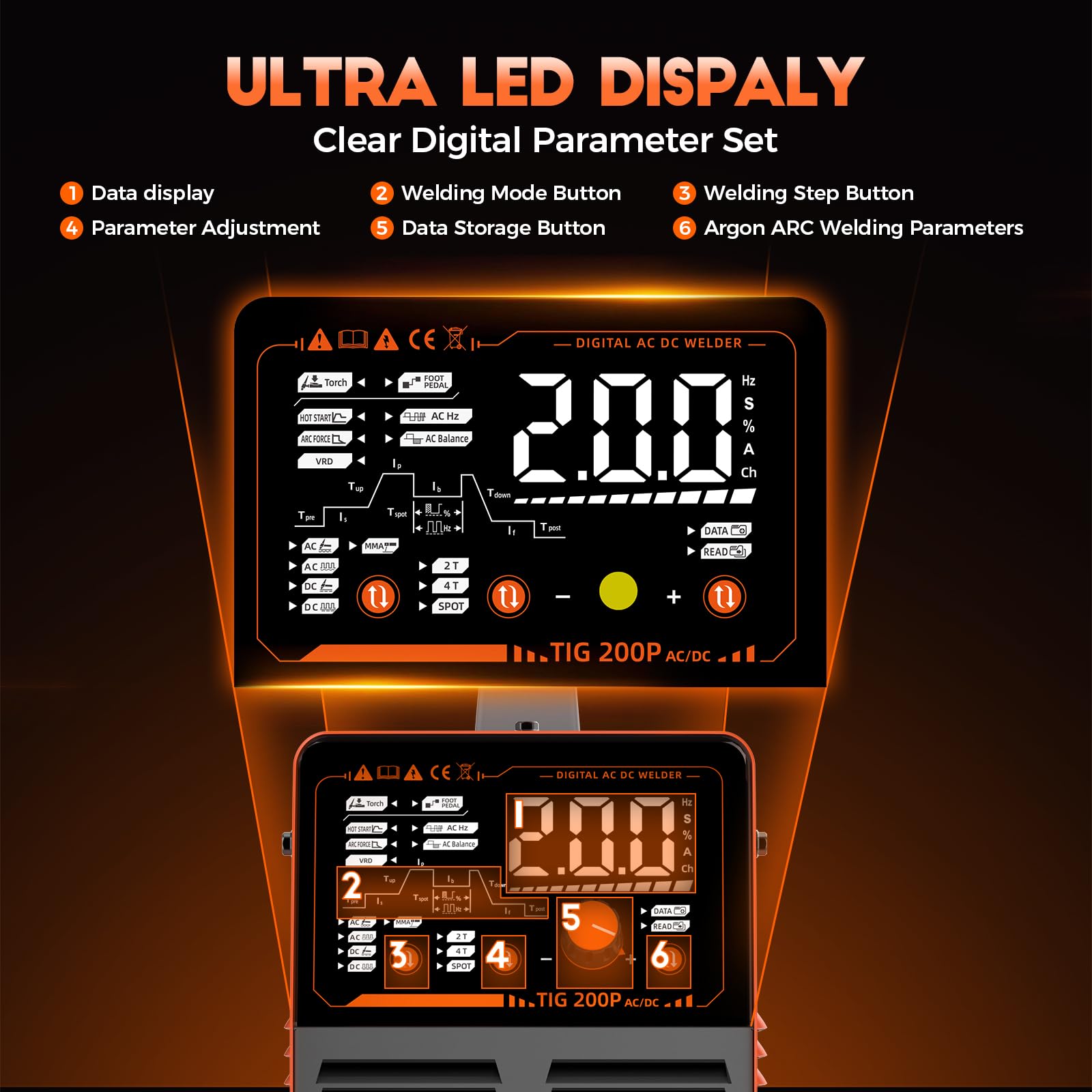 FEIFANKE Poste A Souder TIG AC DC 230V 200A IGBT Inverter Poste à Souder Pulsion Aluminium Poste à Souder 7 en 1 avec Affichage Digital LED et Torche WP26 TIG pour Inox Aluminium