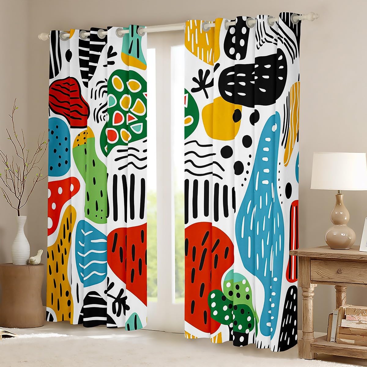 Abstract Curtains Hand Drawn Blackout Curtains for Kids Child Boys Girls,Hippie Doodle Style Curtains & Drapes Colorful Urban Art Window Curtains 84