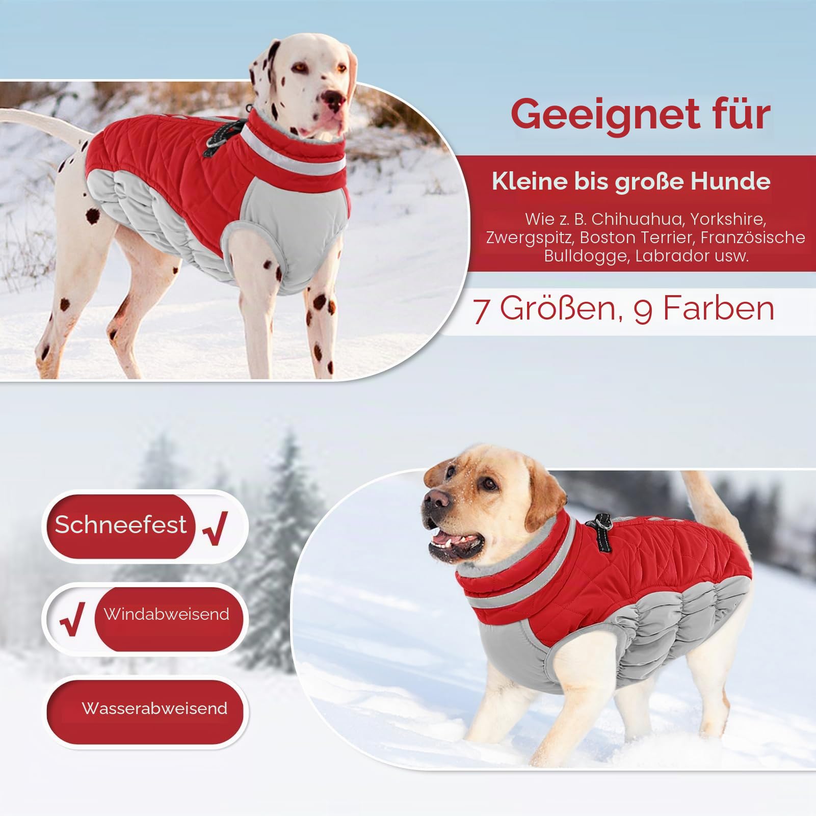AOFITEE Hundejacke Kleine Hunde, Wasserdicht Hunde Wintermantel Warm Hundemantel mit Geschirr, Rollkragen Hunde Winterjacke Fleece Reflektierende Hundejacke Outdoor Hundebekleidung, S Weihnachtsrot