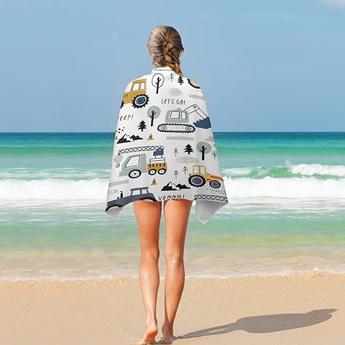 Miniatura 5 de Camión de construcción de gran tamaño, ligero, extra grande, suave, toallas de playa para niños, pintura a mano, excavadora de dibujos animados,